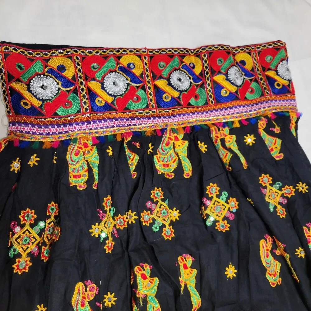 Navrati Garva Skirt Cotton Rayon Semi Merror Work, Embroidered Geometric XL